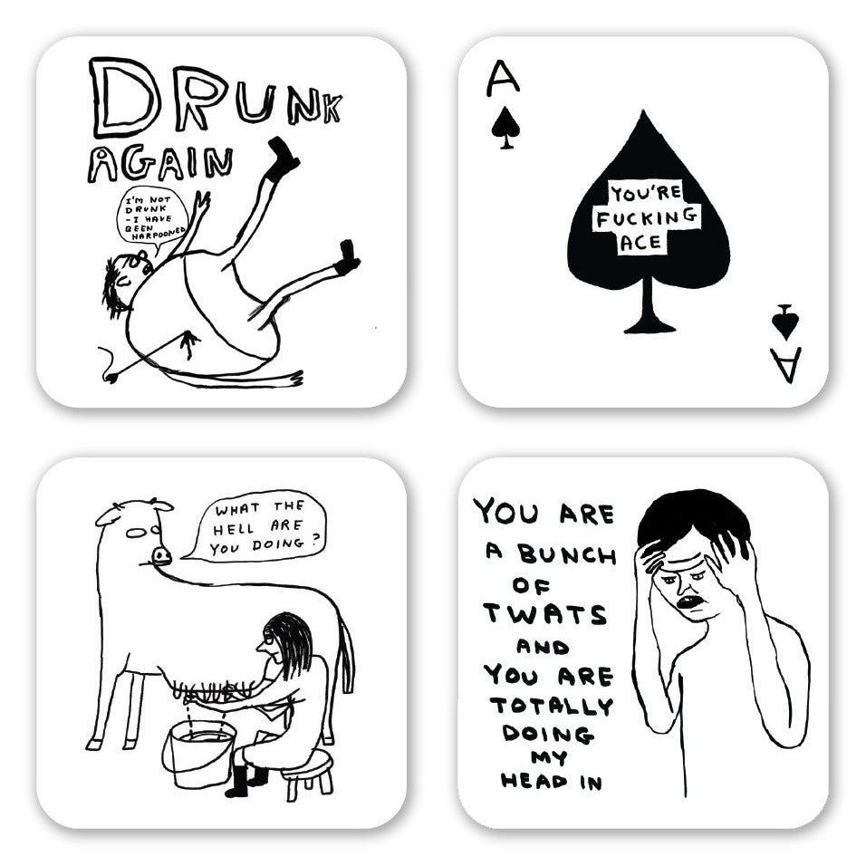 David Shrigley - Pack of 4 Coasters - Black & White