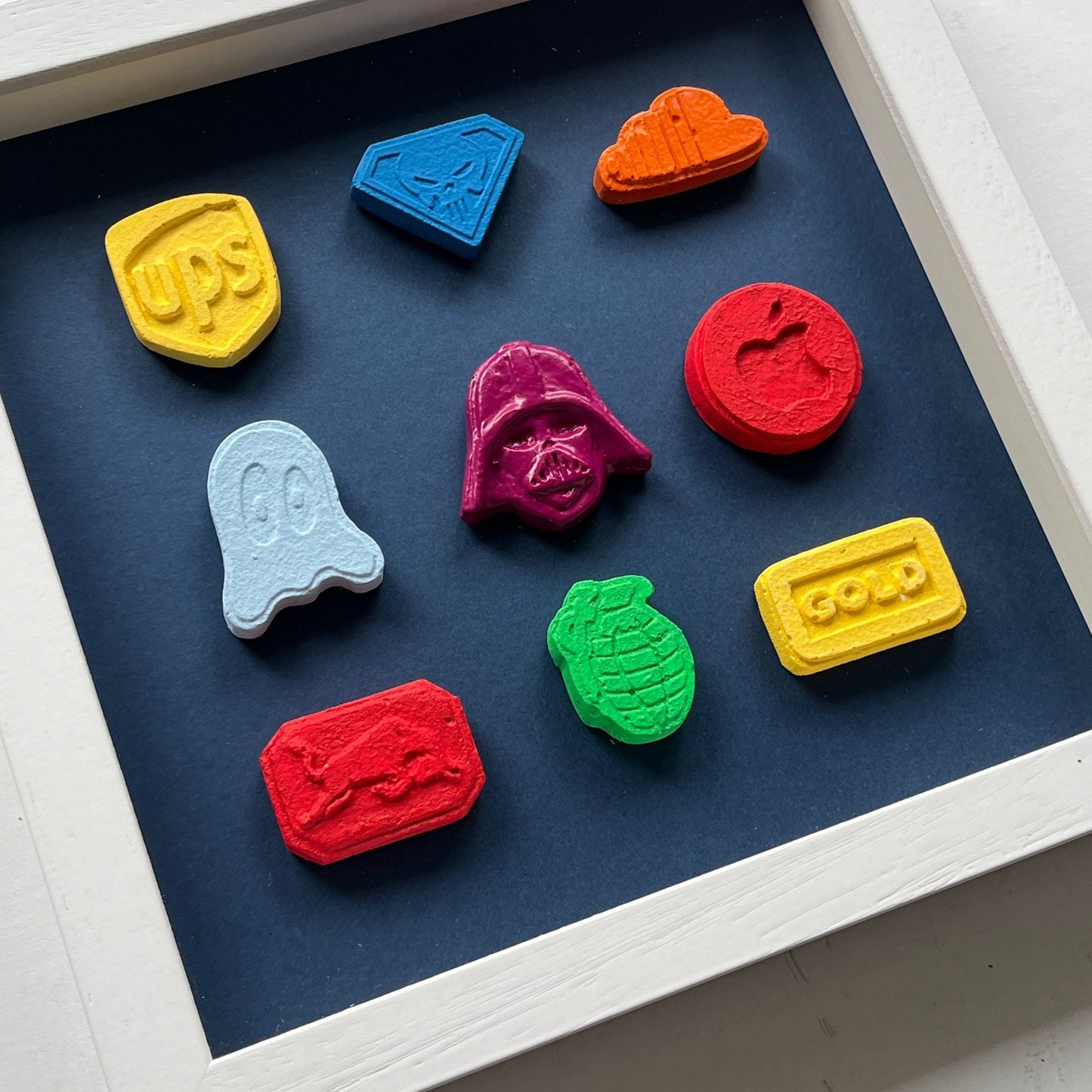 Dean Zeus Colman - 9 Pills (Shaped Logos - Framed in White) (2)