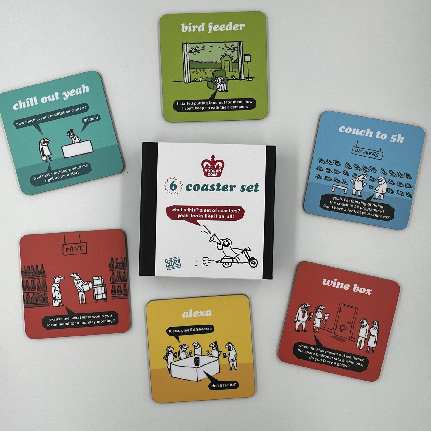 Modern Toss - Set Of 6 Coasters (Box Set 3 - White)