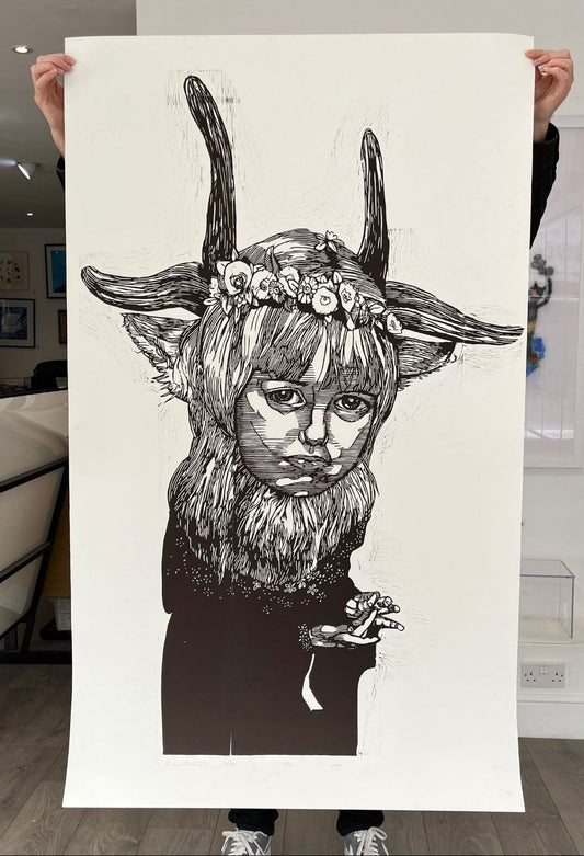 Gaia - Earth Girl - Signed Lino Cut Print Street Art