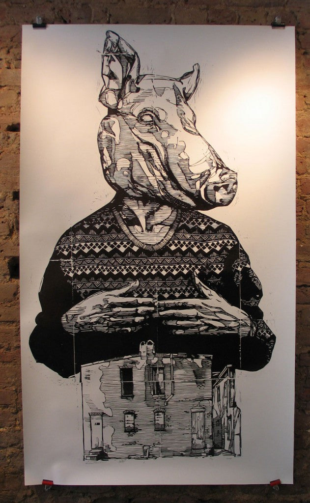 Gaia - Charm City - Signed Linocut New York Street Art Lint NYC