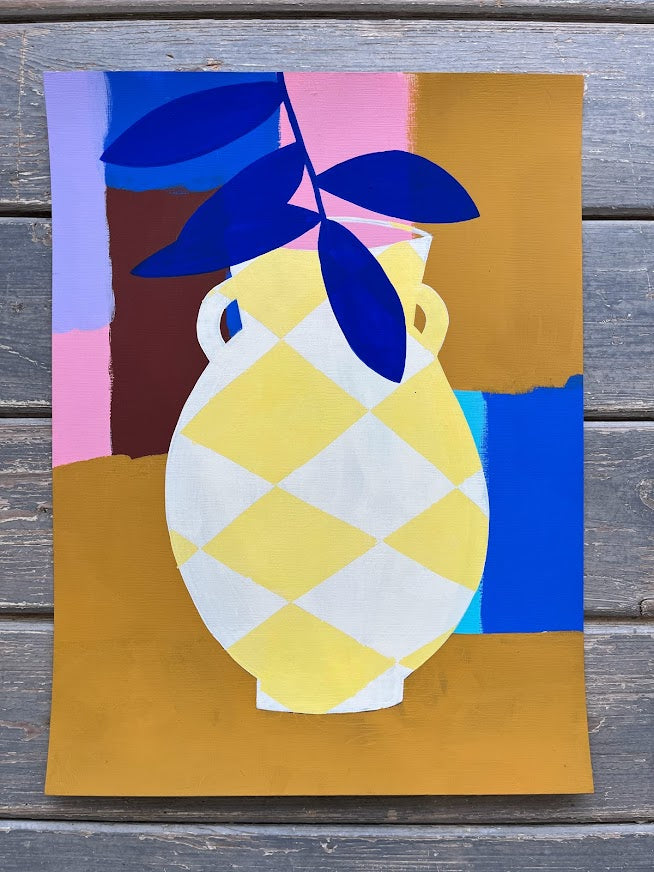HelloMarine - Vase Jaune (Original Framed Painting on Paper)