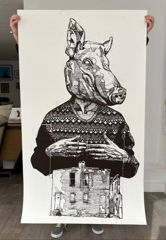 Gaia - CHarm City - Signed Lino Cut Print Street Art