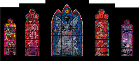 Jamie Hewlett - Stained Glass Window Set Of 5 Prints (Fully signed!) (Framed)