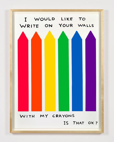 David Shrigley - Untitled (I would like to write on your wall with my crayons is that OK?) (First Edition) - Signed Screenprint