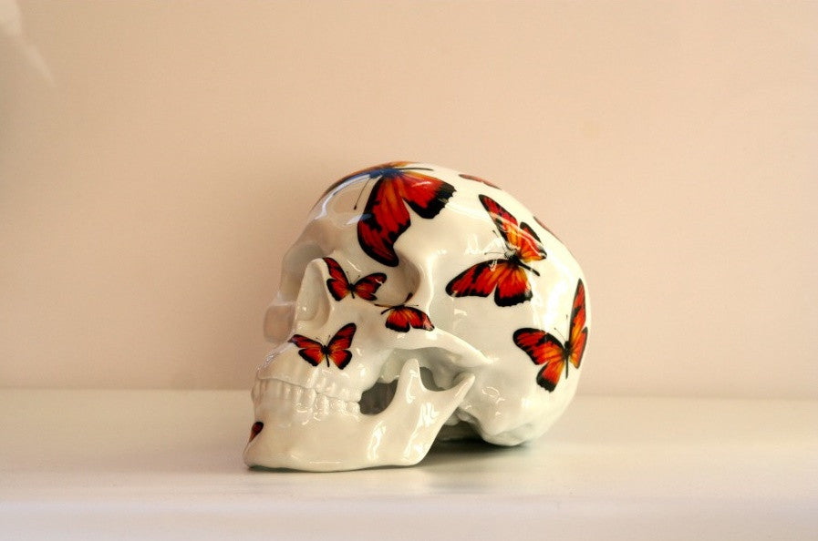 Noon - Red Butterfly Skull - Ceramic Porcelain from K.Olin Tribu