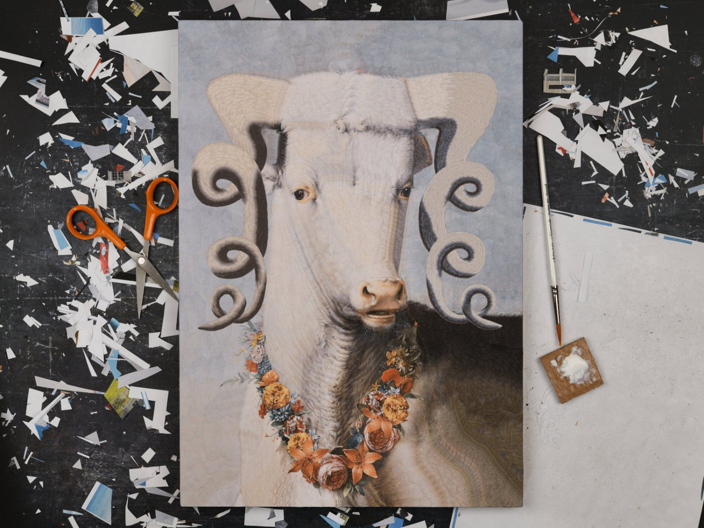 Lola Dupré - Bull After Potter (Framed Original Collage)