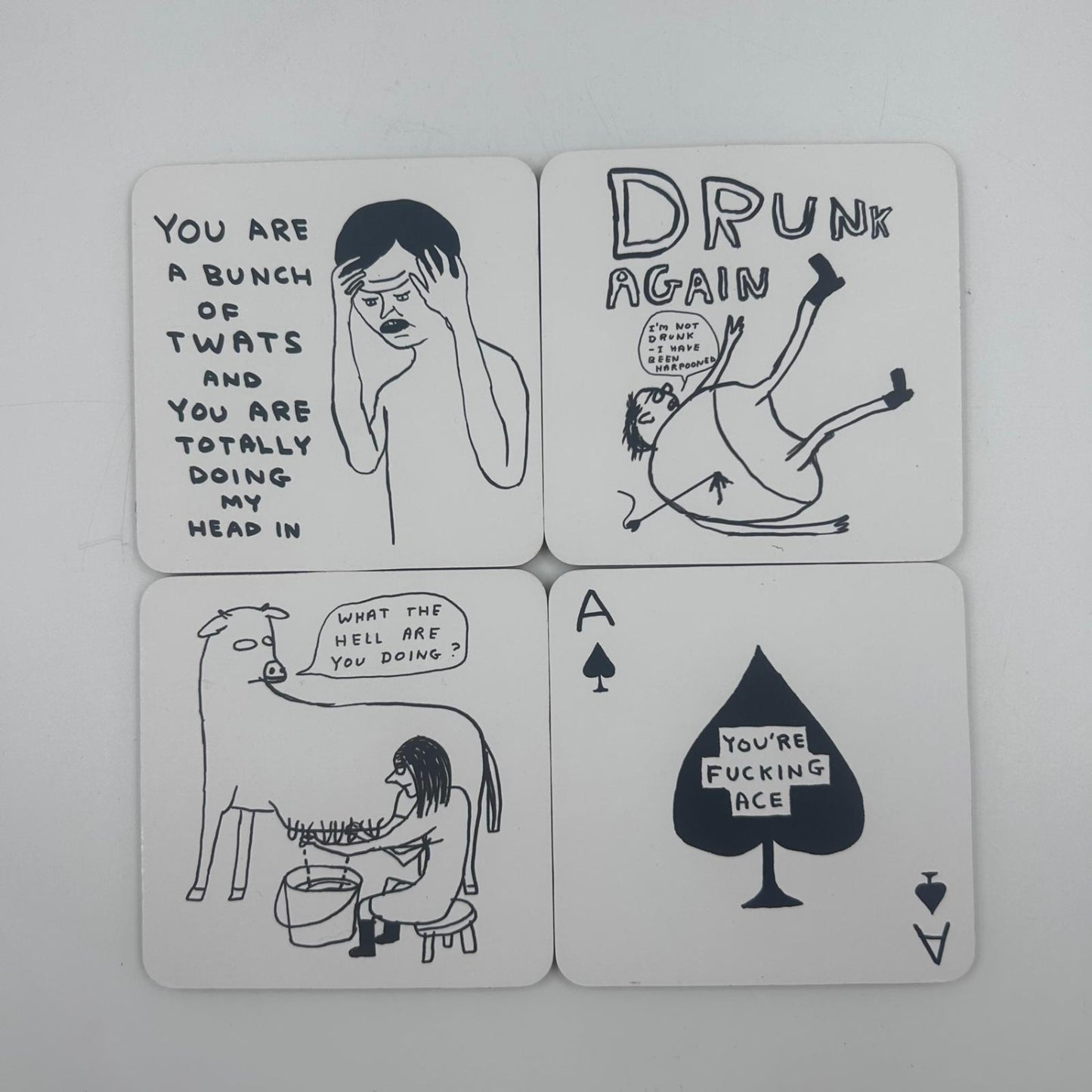 David Shrigley - Pack of 4 Coasters - Black & White