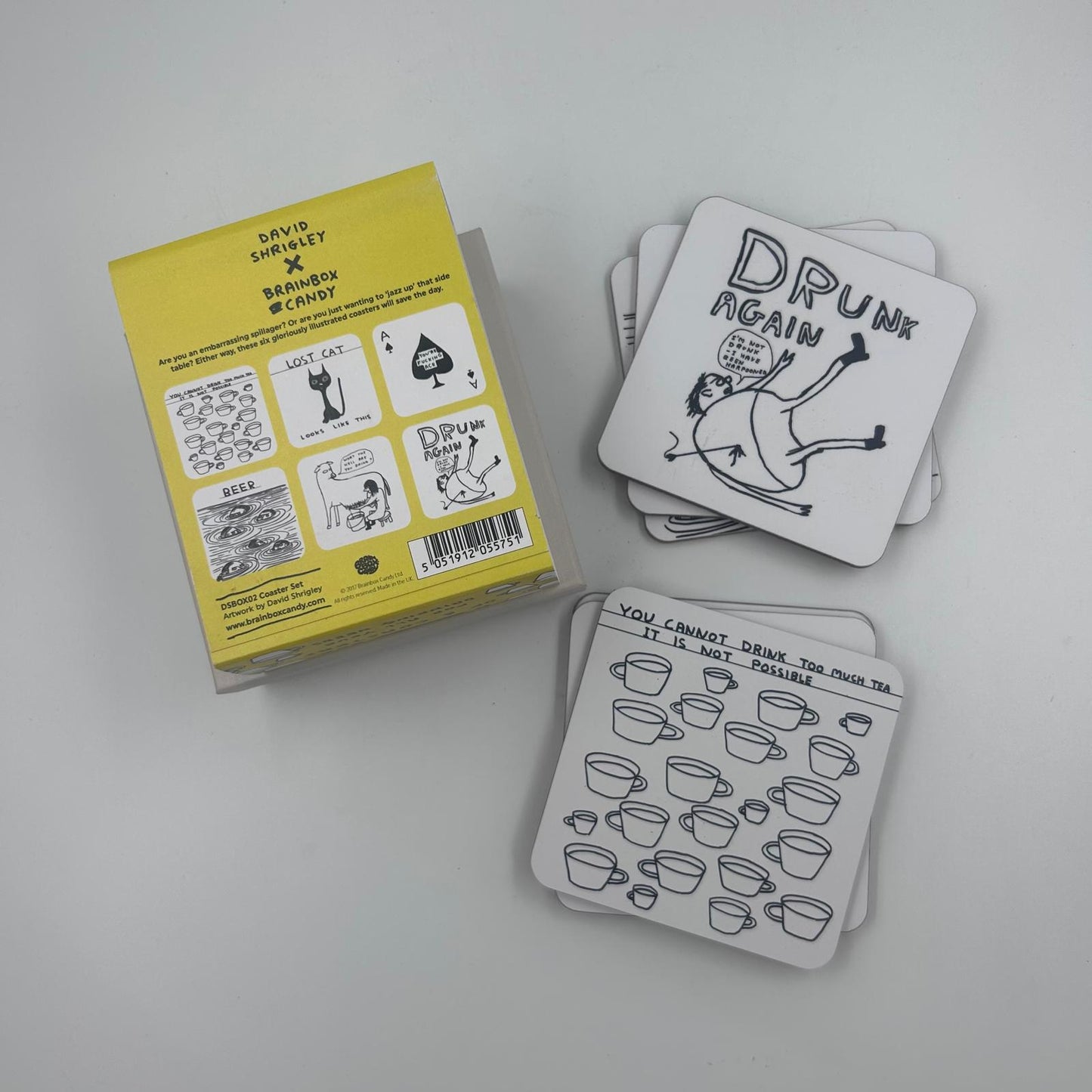 David Shrigley - Box of 6 Coasters (Coaster Set 1 - Black & White)