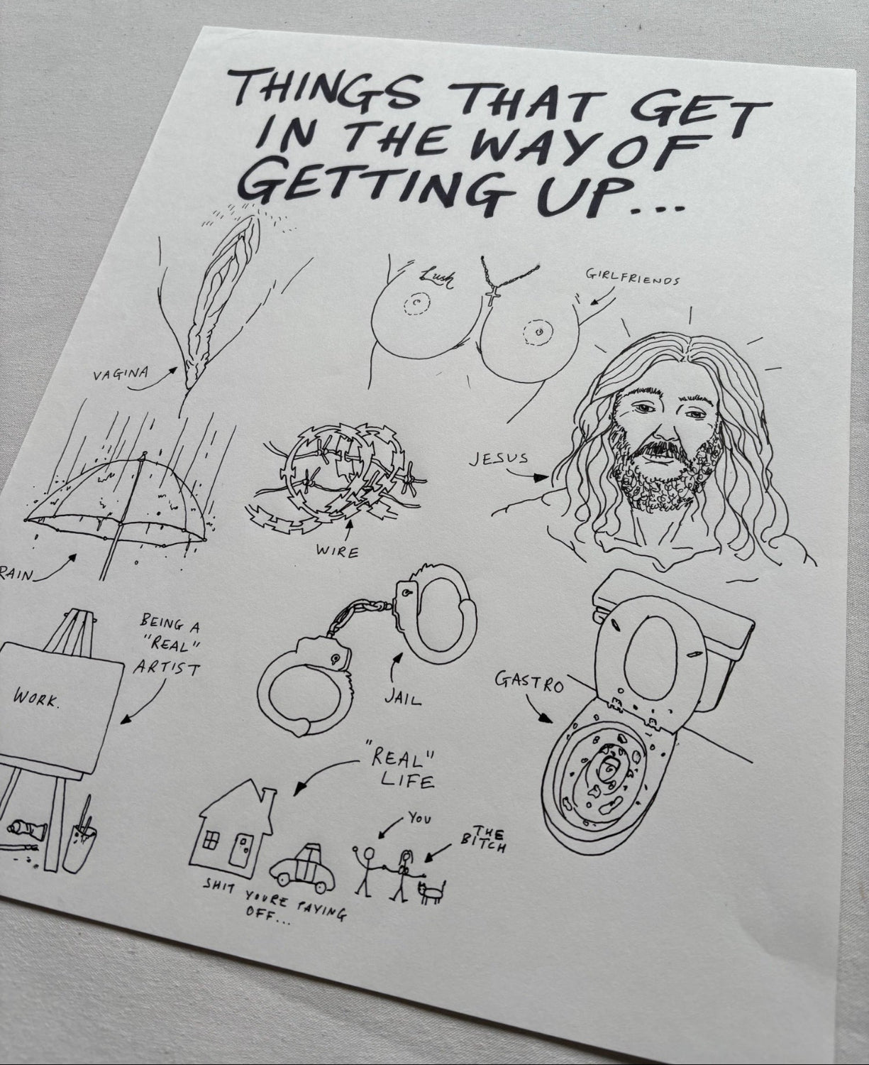 Lushsux - Zine Drawing #39 (Things That Get In The Way Of Getting Up)