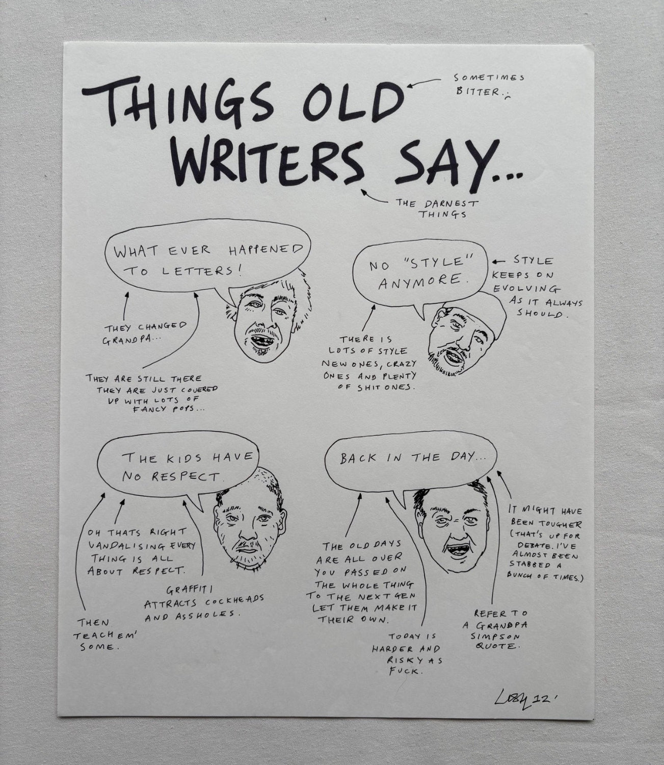Lushsux - Zine Drawing #36 (Things Old Writers Say)