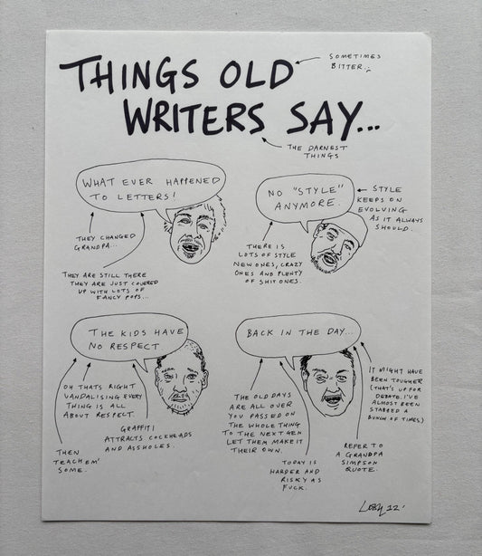 Lushsux - Zine Drawing #36 (Things Old Writers Say)