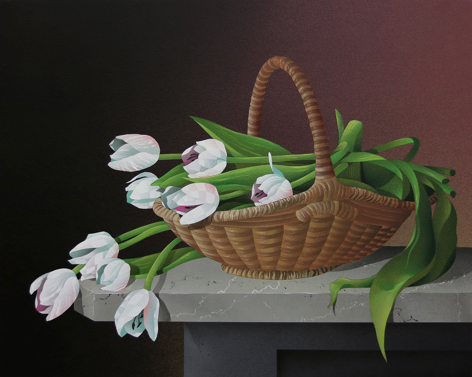 Casey Gray - Tulips In A Garden Basket- Original 
