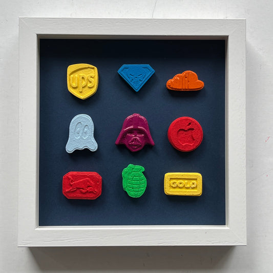 Dean Zeus Colman - 9 Pills (Shaped Logos - Framed in White) (2)
