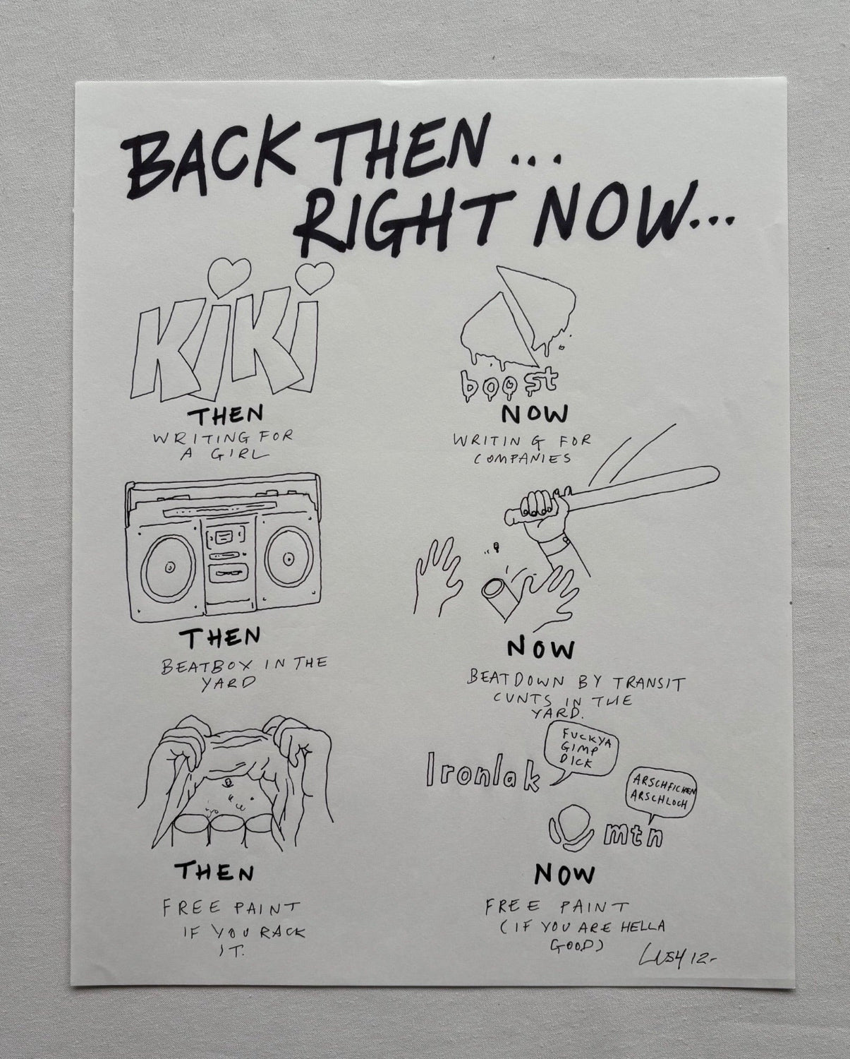 Lushsux - Zine Drawing #35 (Back Then...Right Now...)