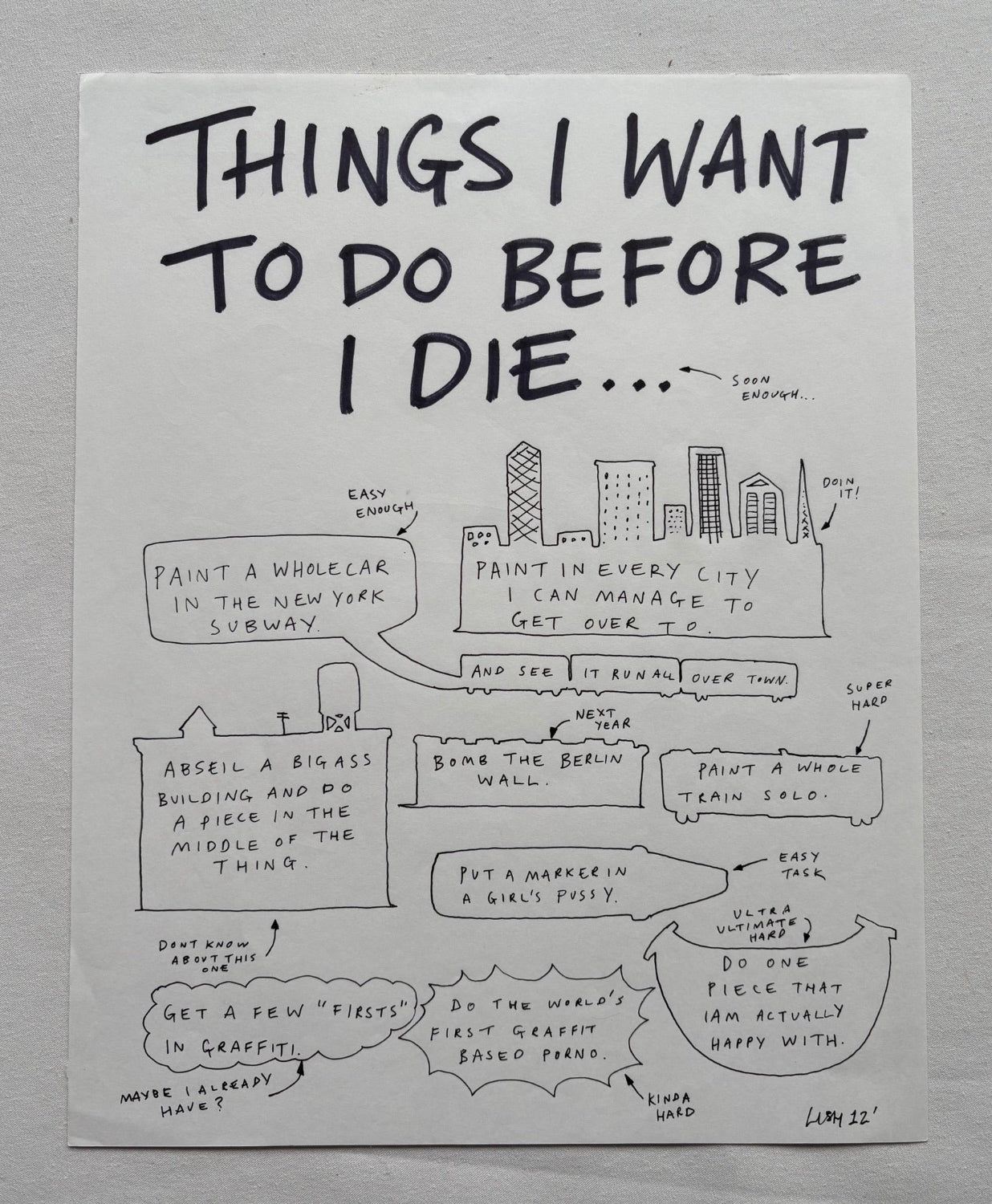 Lushsux - Zine Drawing #46 (Things I Want To Do Before I Die)