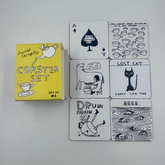 David Shrigley - Box of 6 Coasters (Coaster Set 1 - Black & White)