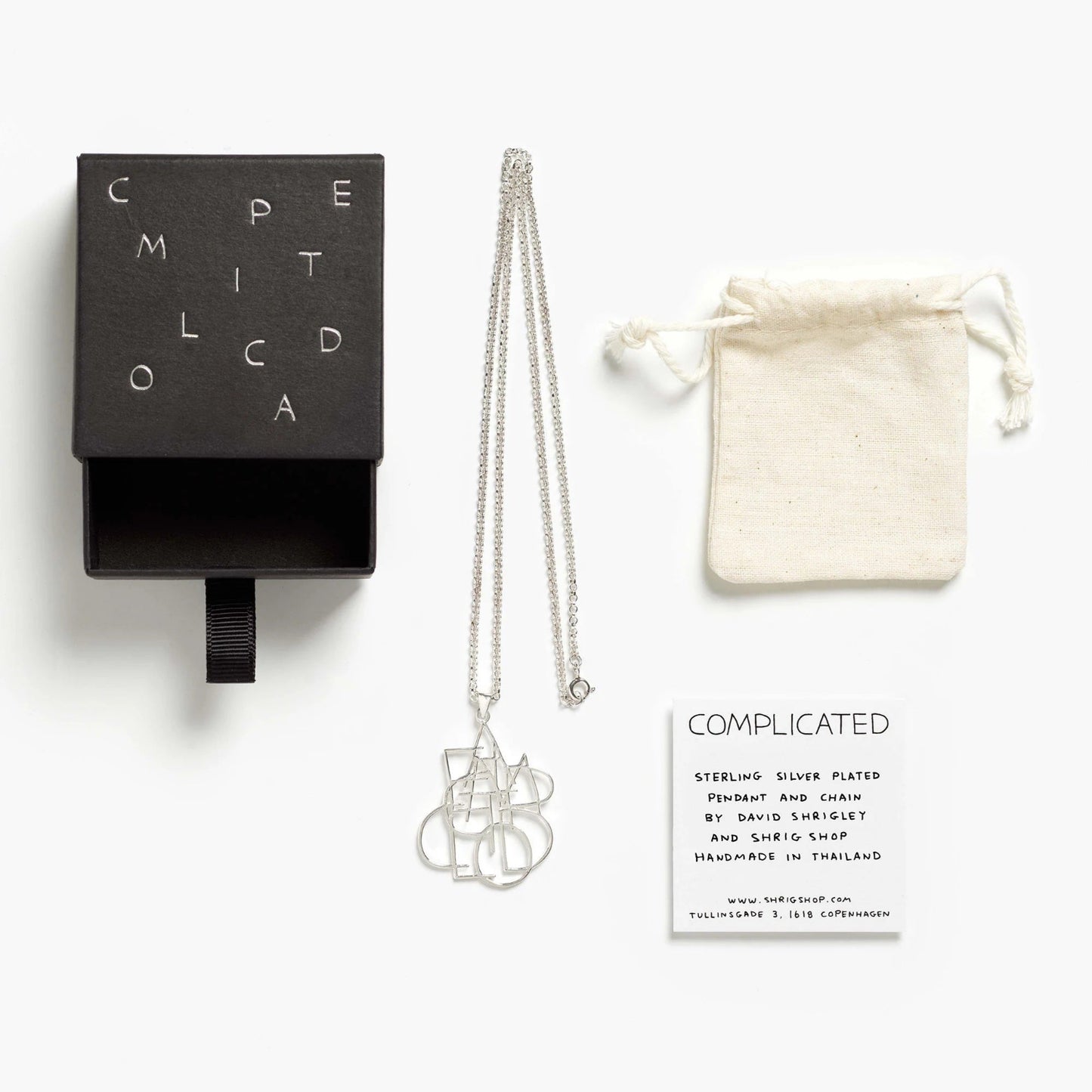 David Shrigley - 'Complicated' Silver Necklace