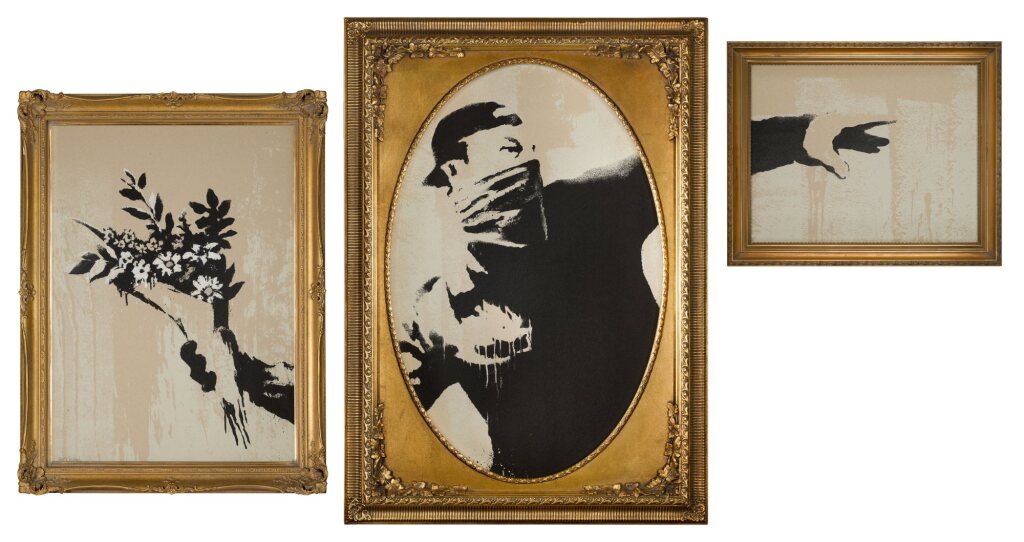 Banksy - Flower Thrower Triptych (Framed)