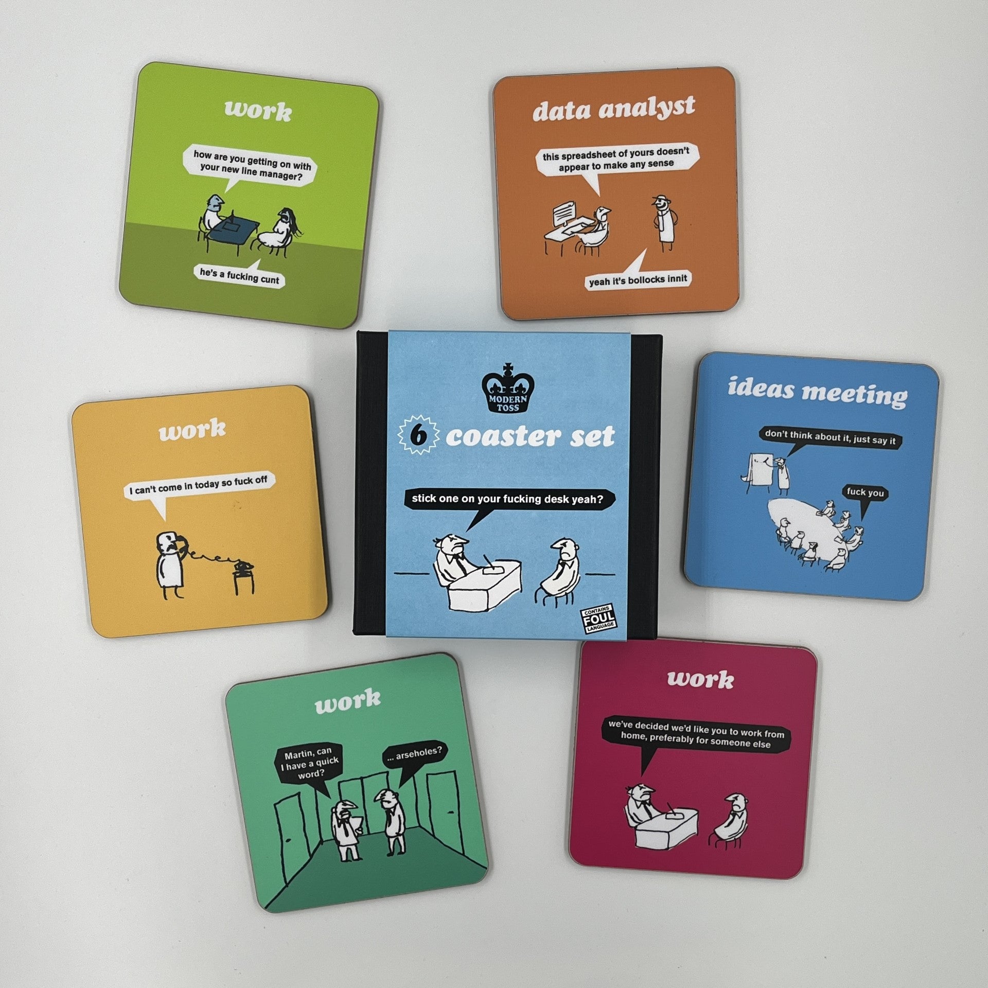 Modern Toss - Set Of 6 Coasters (Box Set 2 - Blue) – Prescription Art