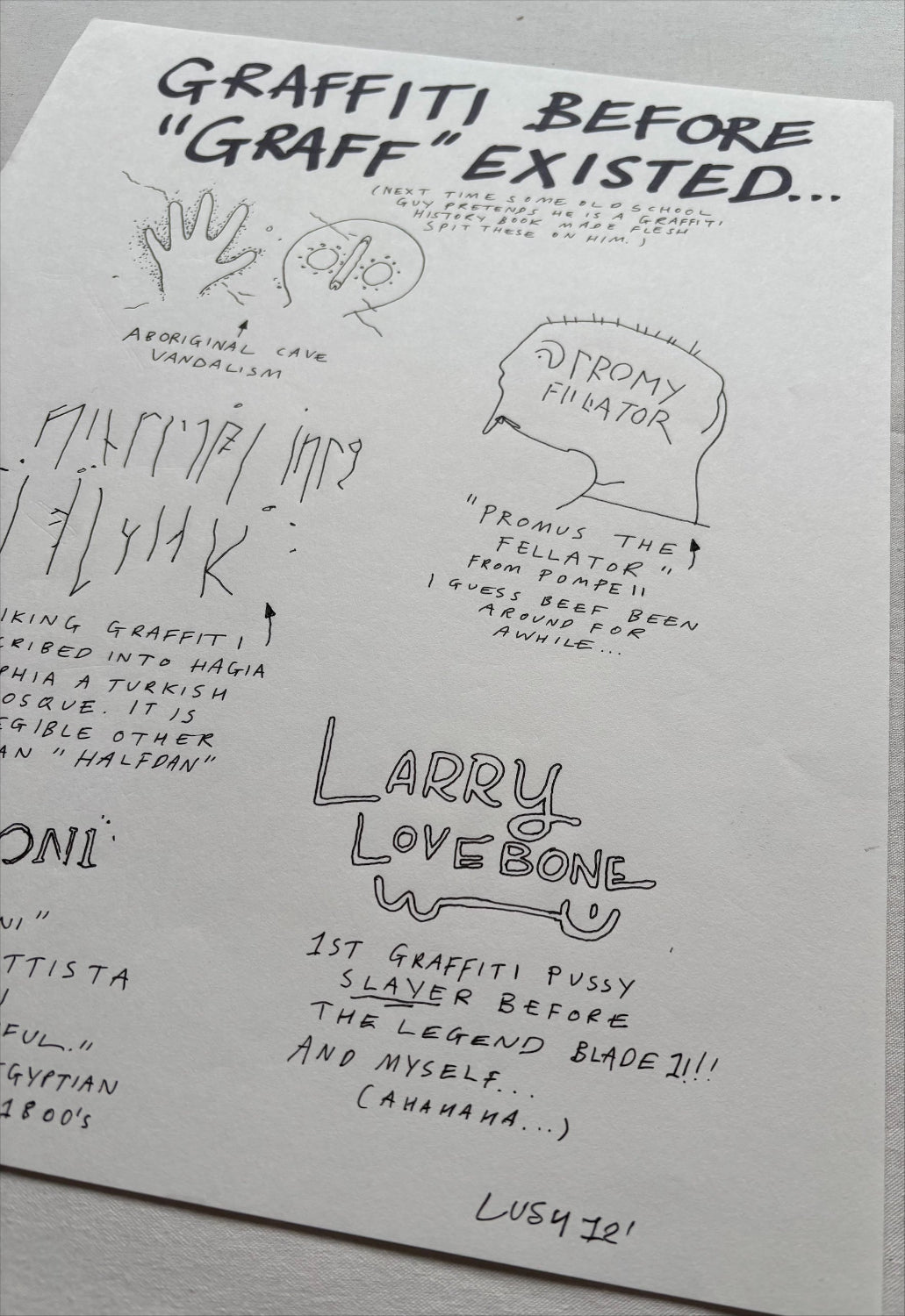 Lushsux - Zine Drawing #33 (Graffiti Before "Graff" Existed...)
