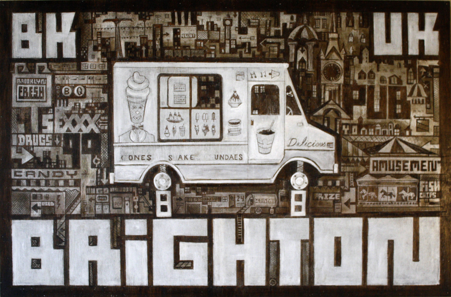 Skewville - Original Painting Signed Brighton Brooklyn