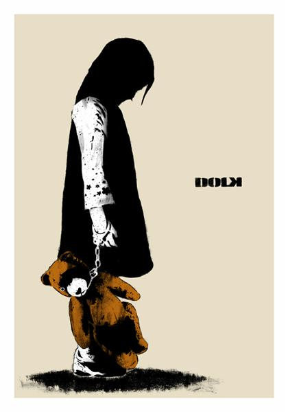 Dolk - Girl With Teddy - Signed Print Norway Stencil Art Teddybear