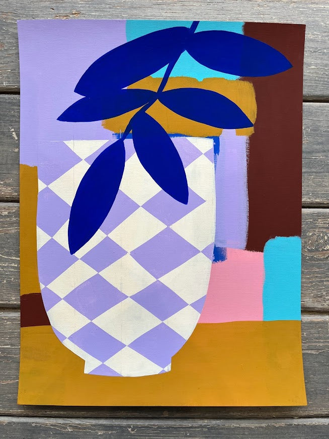 HelloMarine - Vase Parme (Original Framed Painting on Paper)