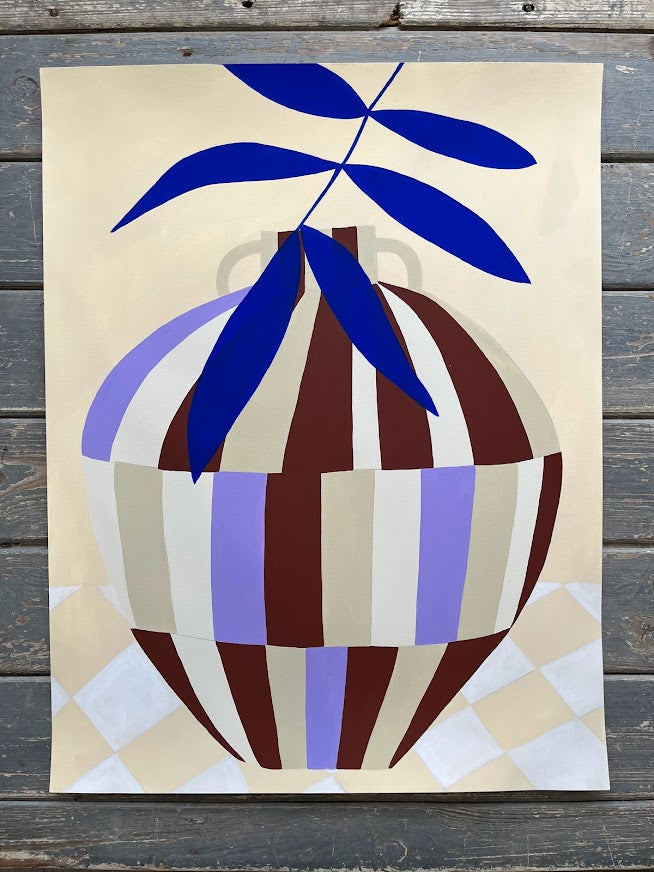 HelloMarine - Vase Sienne et Parme (Original Framed Painting on Paper)