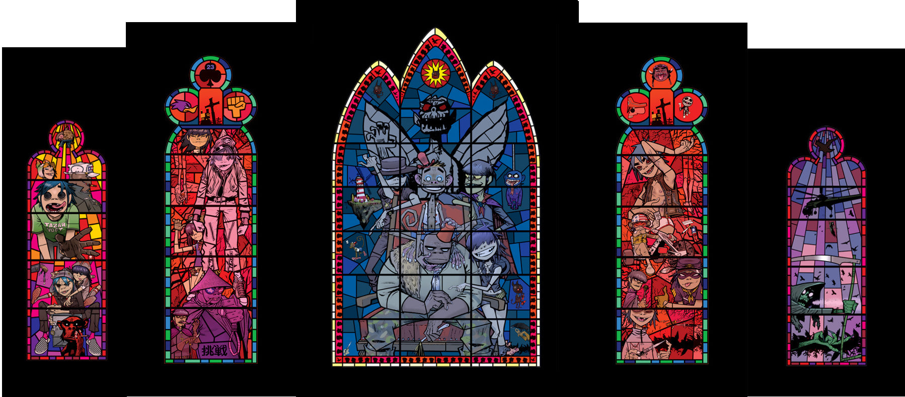Jamie Hewlett - Stained Glass Window Set Of 5 Prints (Unsigned)