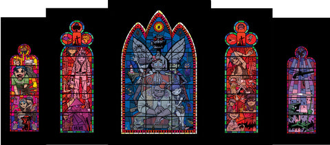 Jamie Hewlett - Stained Glass Window Set Of 5 Prints (Fully signed!) (Framed)