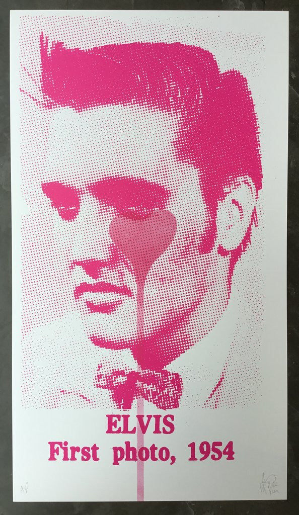 Pure Evil - Elvis First Photo, 1954 - Pink Heart - Signed Screenprint