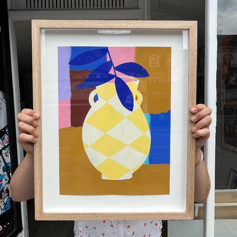 HelloMarine - Vase Jaune (Original Framed Painting on Paper)