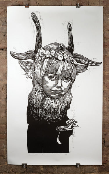 Gaia - Earth Girl - Signed Lino Cut Print Street Art