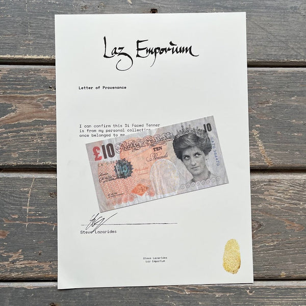 Banksy Di-Faced Tenner With Lazarides Letter