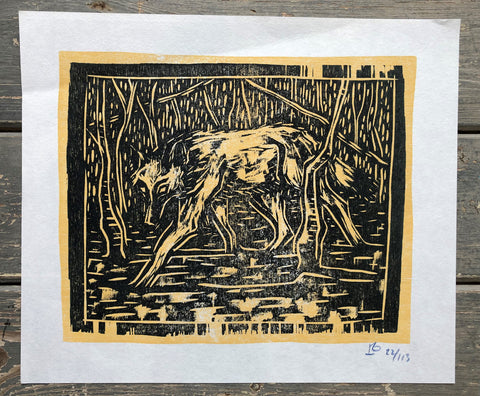 Billy Childish - Woodblock Wolf Print